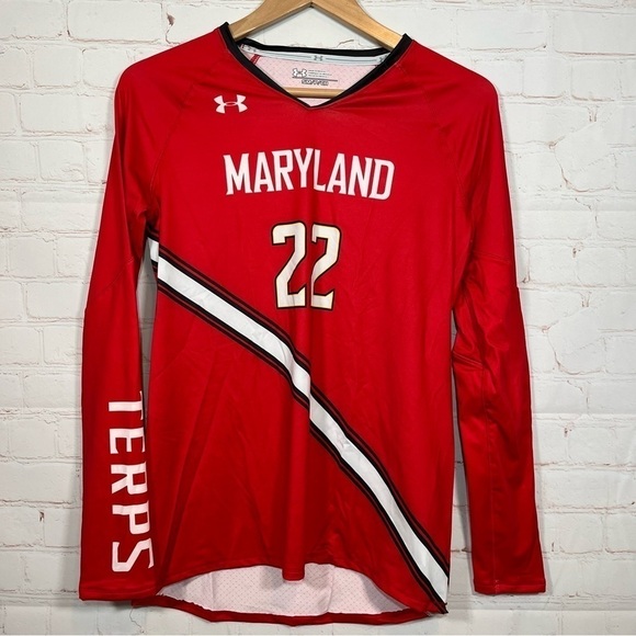 Under Armour Maryland Terrapins Volleyball Jersey Womens Small Red Shirt - Picture 1 of 9
